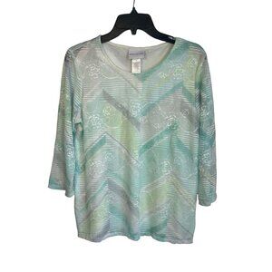 Alfred Dunner Top Small Chevron Lace Scoop Neck 3/4 Sleeve